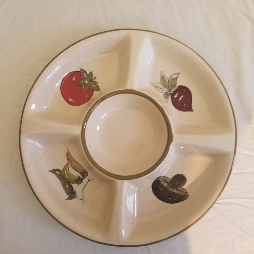 Beige Ceramic Serving Dish chip n dip vegetable platter sections by tag
